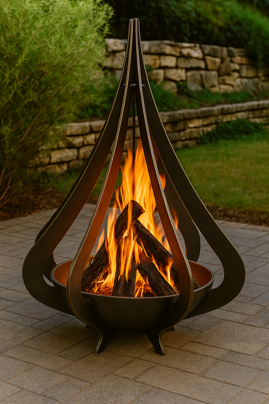 Premium Steel Modern Fire Pit - Fully Built  | Wood-burning or Gas Option | Unique Outdoor Fireplace | Custom Sizes Available | Made in USA