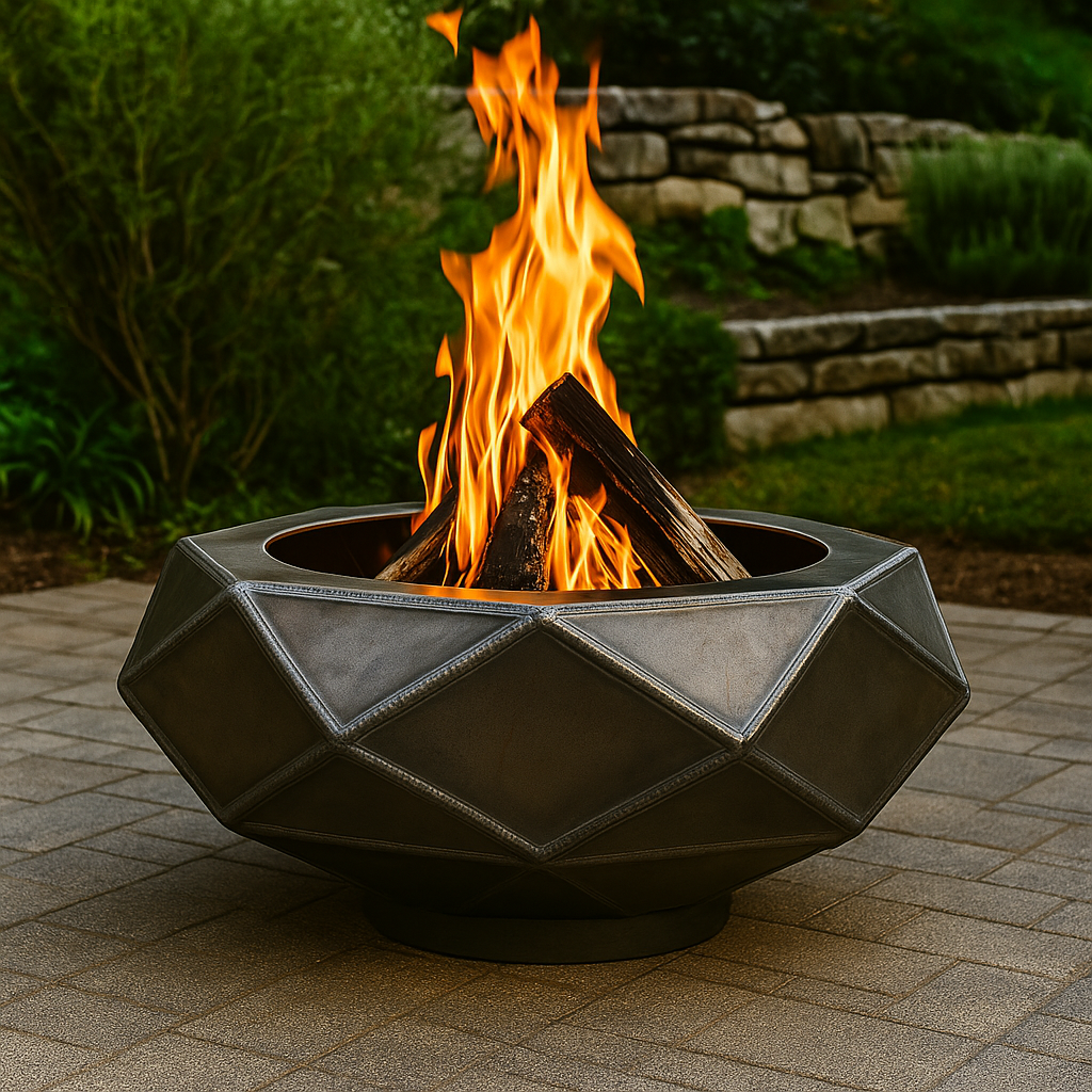 Premium Steel Modern Fire Pit - Fully Built  | Wood-burning or Gas Option | Unique Outdoor Fireplace | Custom Sizes Available | Made in USA