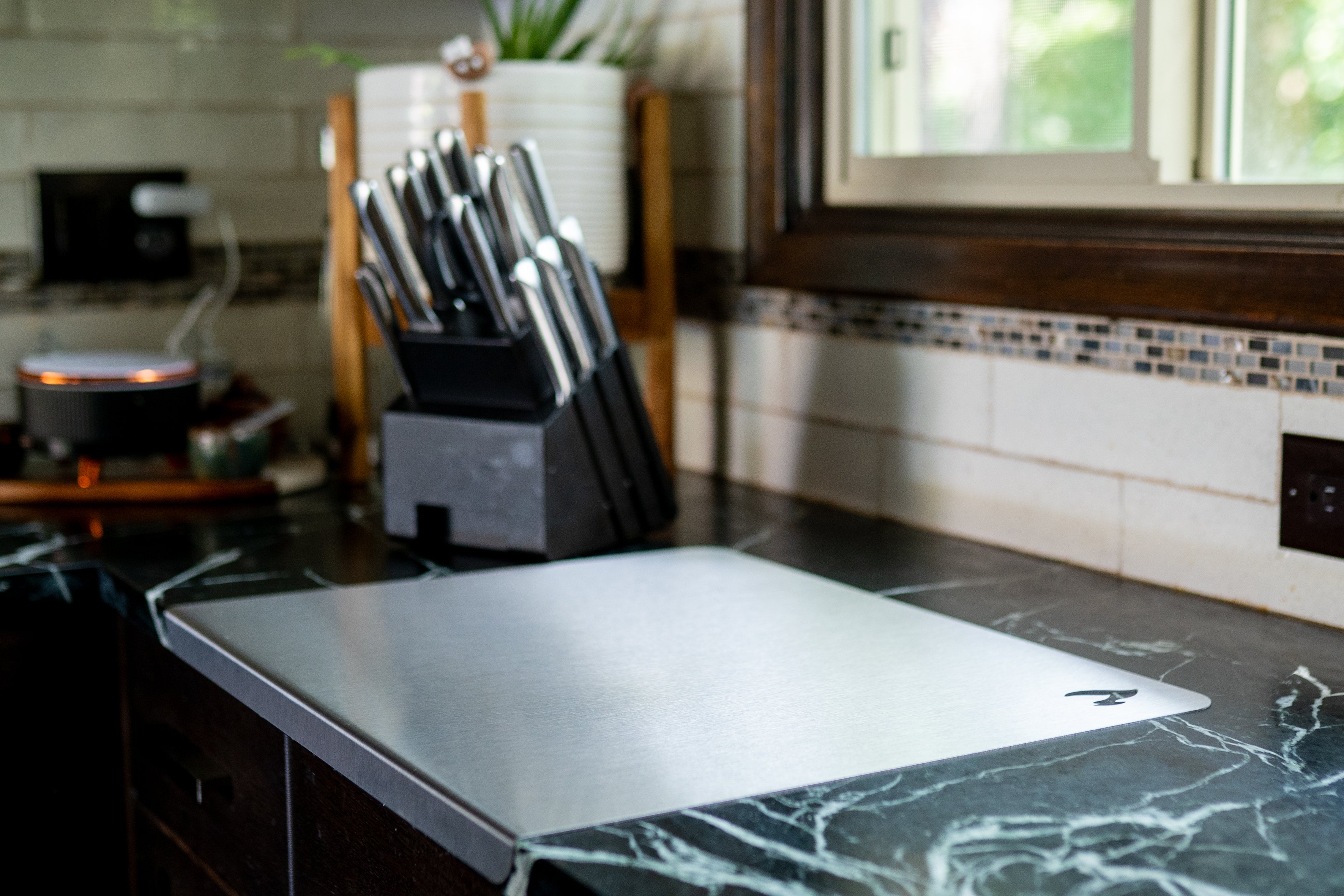 Stainless Steel Cutting Board Brushed Metal Anti-Slip - Hygienic Kitchen Essential (Heavyweight Series)